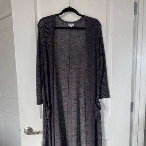 LulaRoe Long Sweater Cardigan - Small - Gray and Black, Side Pockets